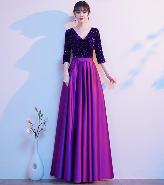 レディース ワンピース パーティードレス Vネック イブニングドレス スパンコール付き フレアドレス コンサート フォーマル 二次会 忘年会 演奏会披露宴 