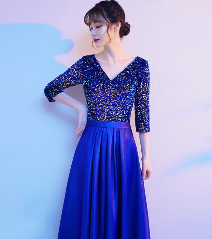 レディース ワンピース パーティードレス Vネック イブニングドレス スパンコール付き フレアドレス コンサート フォーマル 二次会 忘年会 演奏会披露宴 