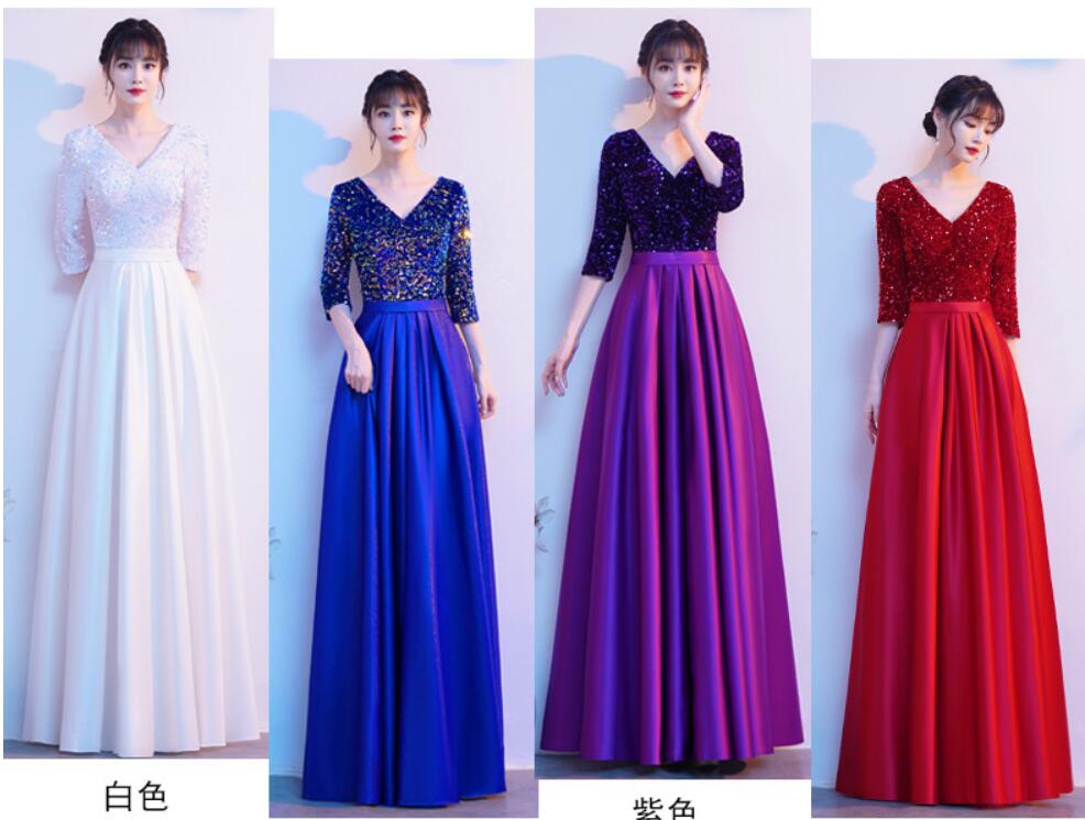 レディース ワンピース パーティードレス Vネック イブニングドレス スパンコール付き フレアドレス コンサート フォーマル 二次会 忘年会 演奏会披露宴 