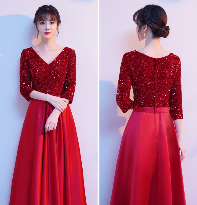 レディース ワンピース パーティードレス Vネック イブニングドレス スパンコール付き フレアドレス コンサート フォーマル 二次会 忘年会 演奏会披露宴 