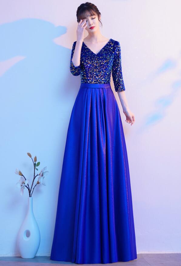 レディース ワンピース パーティードレス Vネック イブニングドレス スパンコール付き フレアドレス コンサート フォーマル 二次会 忘年会 演奏会披露宴 