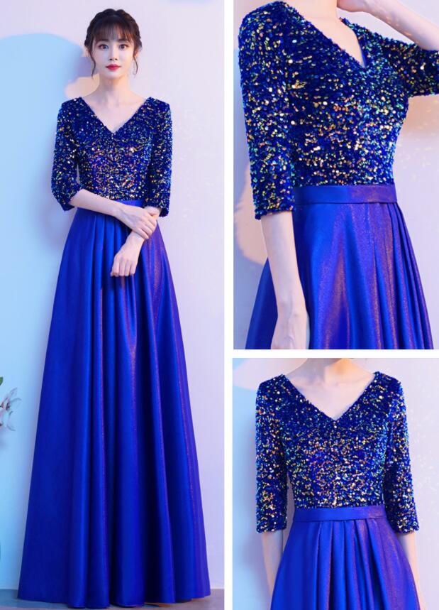 レディース ワンピース パーティードレス Vネック イブニングドレス スパンコール付き フレアドレス コンサート フォーマル 二次会 忘年会 演奏会披露宴 