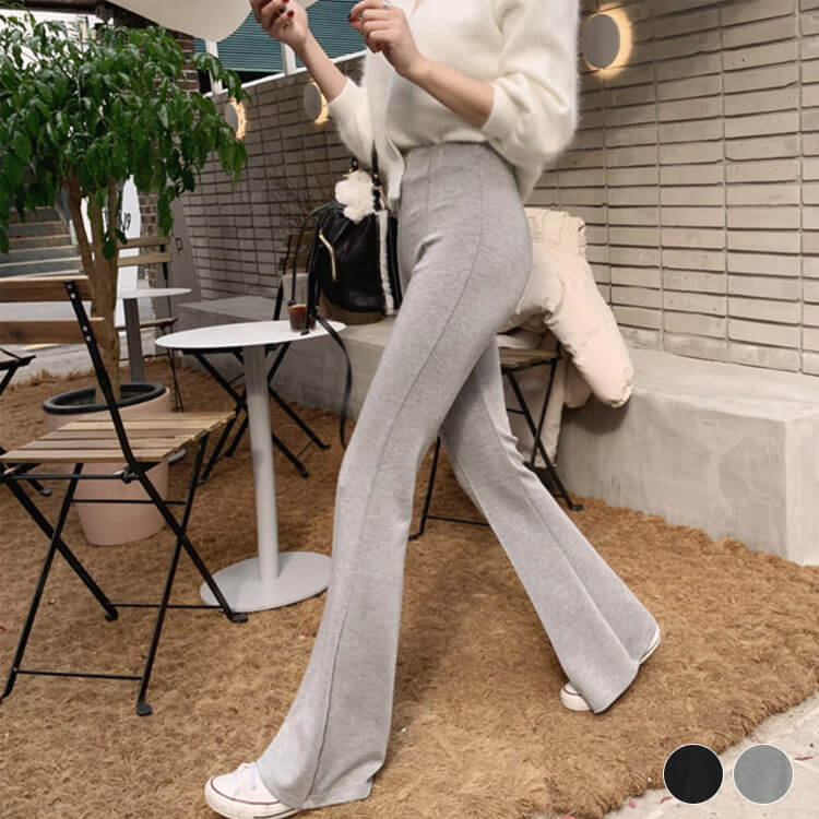 パンツ レディース 韓国 ロングパンツ カジュアル フレアパンツ 無地 秋 夏 ストレッチパンツ エレ フィット 春 ハイウエスト タイト 