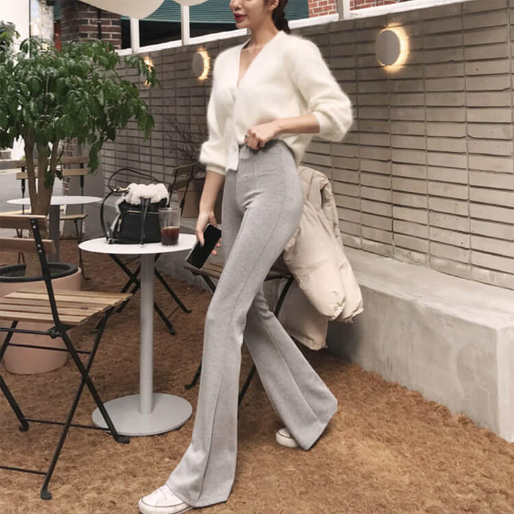 パンツ レディース 韓国 ロングパンツ カジュアル フレアパンツ 無地 秋 夏 ストレッチパンツ エレ フィット 春 ハイウエスト タイト 