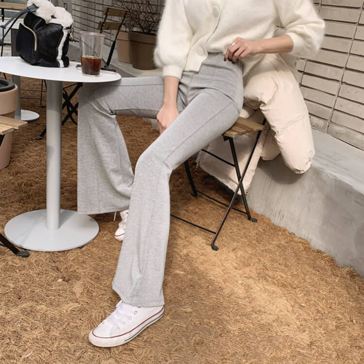 パンツ レディース 韓国 ロングパンツ カジュアル フレアパンツ 無地 秋 夏 ストレッチパンツ エレ フィット 春 ハイウエスト タイト 