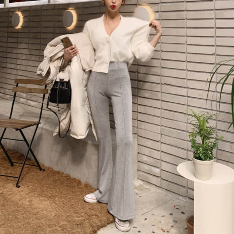 パンツ レディース 韓国 ロングパンツ カジュアル フレアパンツ 無地 秋 夏 ストレッチパンツ エレ フィット 春 ハイウエスト タイト 