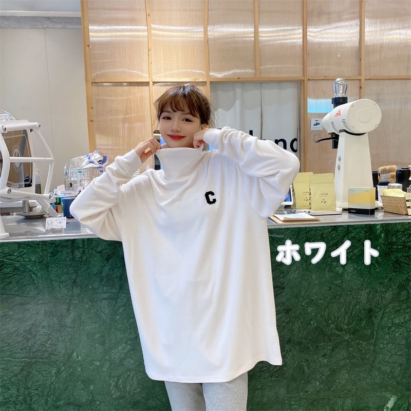 お取り寄せ商品 長袖Tシャツ レディース ハイネック タートルネック 7COLORS 小さいサイズ シンプル 無地 ゆったり ロングTシャツ L-4XL カジュア 大きいサイズ 