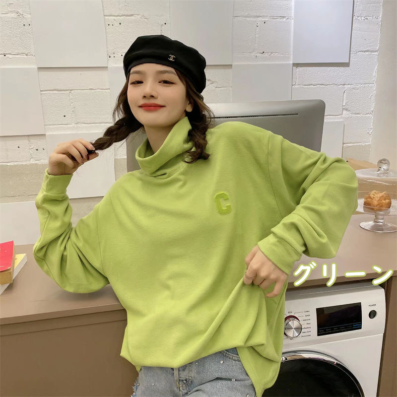 お取り寄せ商品 長袖Tシャツ レディース ハイネック タートルネック 7COLORS 小さいサイズ シンプル 無地 ゆったり ロングTシャツ L-4XL カジュア 大きいサイズ 