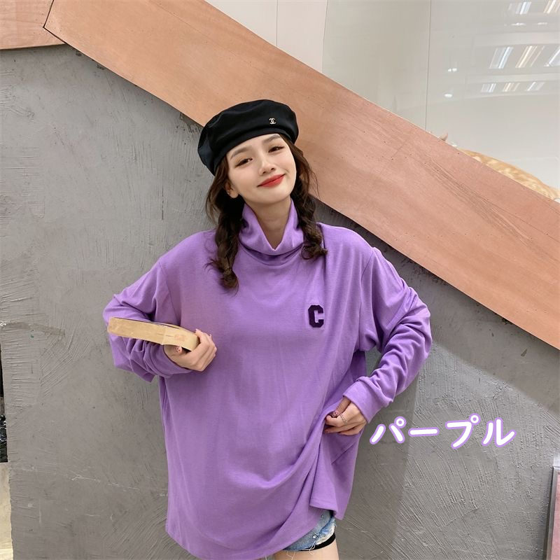 お取り寄せ商品 長袖Tシャツ レディース ハイネック タートルネック 7COLORS 小さいサイズ シンプル 無地 ゆったり ロングTシャツ L-4XL カジュア 大きいサイズ 