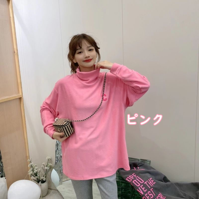 お取り寄せ商品 長袖Tシャツ レディース ハイネック タートルネック 7COLORS 小さいサイズ シンプル 無地 ゆったり ロングTシャツ L-4XL カジュア 大きいサイズ 