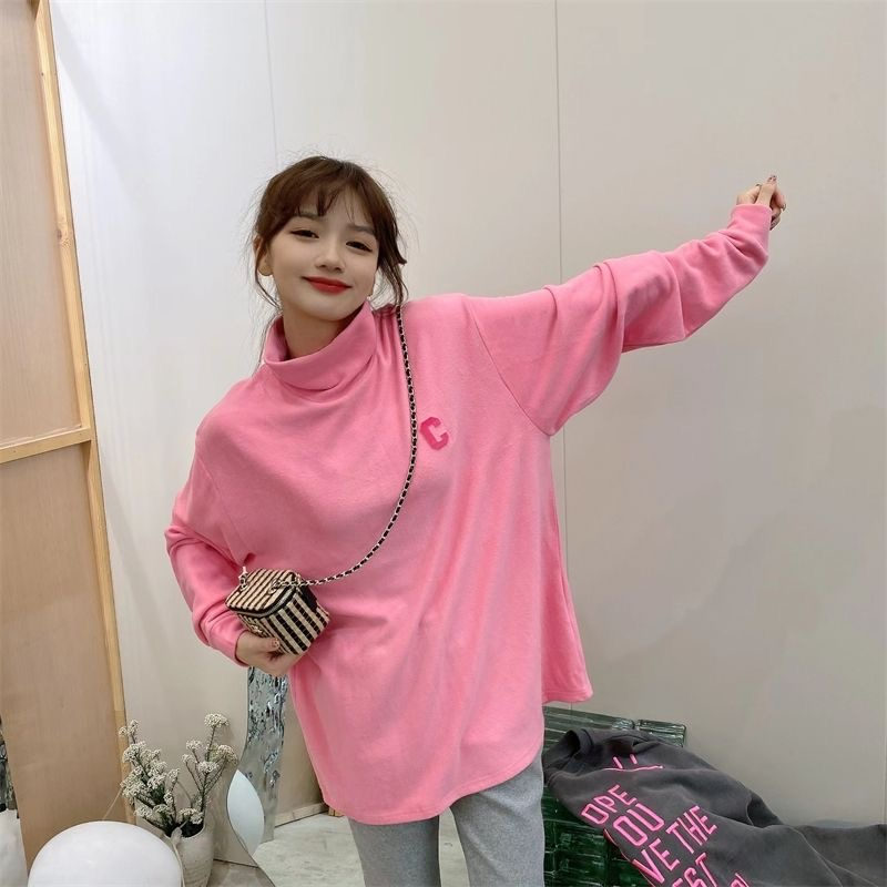 お取り寄せ商品 長袖Tシャツ レディース ハイネック タートルネック 7COLORS 小さいサイズ シンプル 無地 ゆったり ロングTシャツ L-4XL カジュア 大きいサイズ 