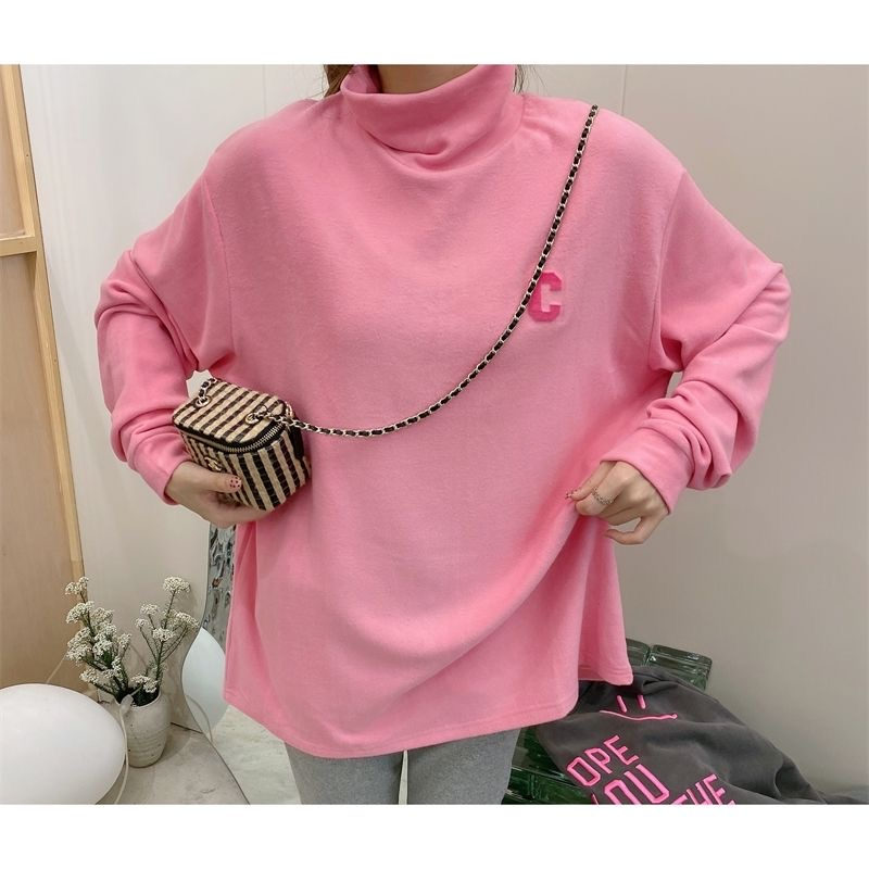 お取り寄せ商品 長袖Tシャツ レディース ハイネック タートルネック 7COLORS 小さいサイズ シンプル 無地 ゆったり ロングTシャツ L-4XL カジュア 大きいサイズ 