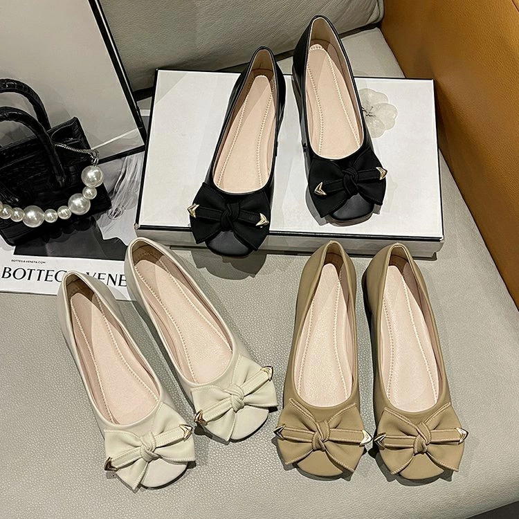 フラットパンプス レディース 痛くない ぺたんこ バブーシュ 靴 ペタンコ ローヒール 美脚 リポン付き 蝶飾り ヒール2.5CM 滑り止め バレエ歩きやすい 