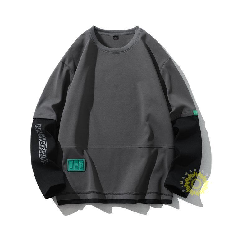 長袖Tシャツ メンズ Tシャツ 無地 レイヤード風 プルオーバー 秋ファッション ティーシャツ クルーネック カジュアル 英字 長袖 トップス 