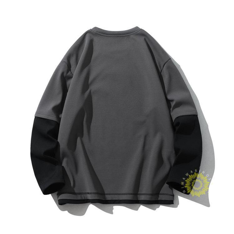 長袖Tシャツ メンズ Tシャツ 無地 レイヤード風 プルオーバー 秋ファッション ティーシャツ クルーネック カジュアル 英字 長袖 トップス 