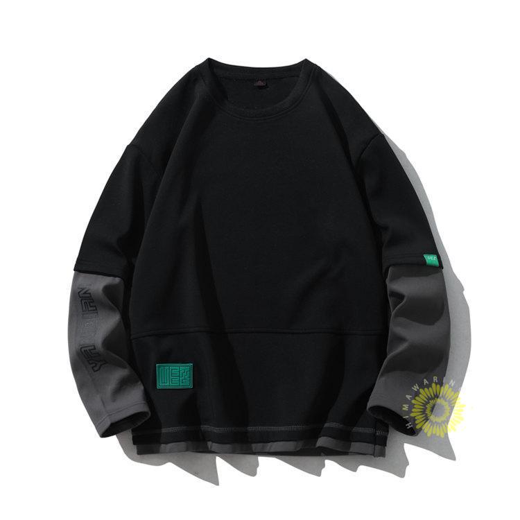 長袖Tシャツ メンズ Tシャツ 無地 レイヤード風 プルオーバー 秋ファッション ティーシャツ クルーネック カジュアル 英字 長袖 トップス 