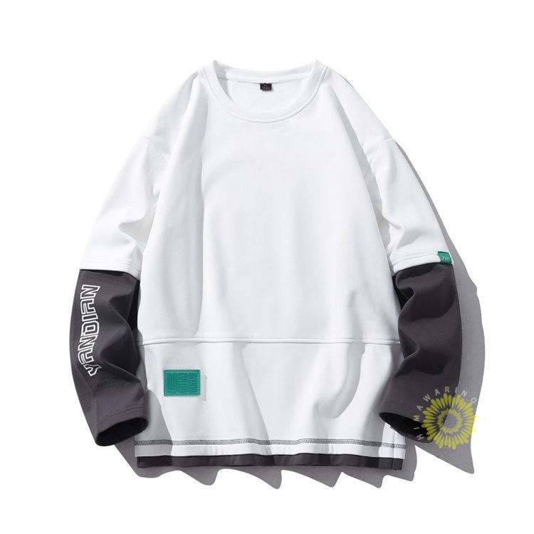 長袖Tシャツ メンズ Tシャツ 無地 レイヤード風 プルオーバー 秋ファッション ティーシャツ クルーネック カジュアル 英字 長袖 トップス 