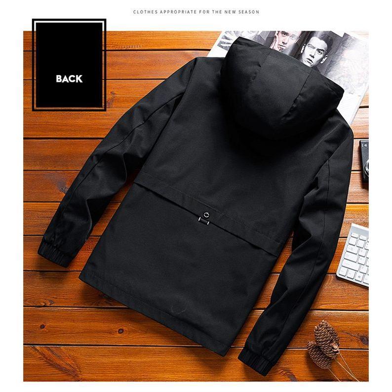 マウンテンメンズ 秋服 無地 ジップアップ フード付き ブルゾン ウインドブレーカー 