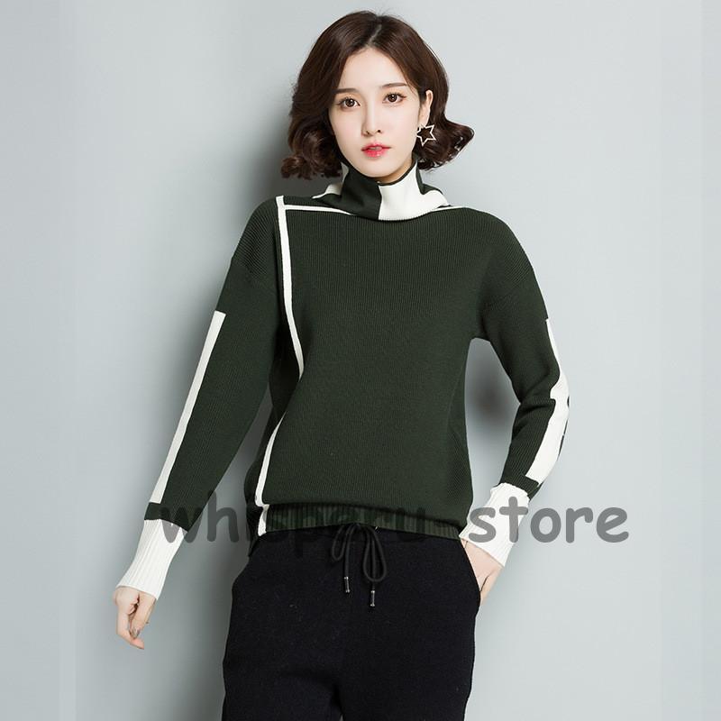 ニットセーター レディース ニット 長袖 ニットソー バイ配色 タートルネック 韓国風 エレ秋冬 通勤 ハイネック 上品 