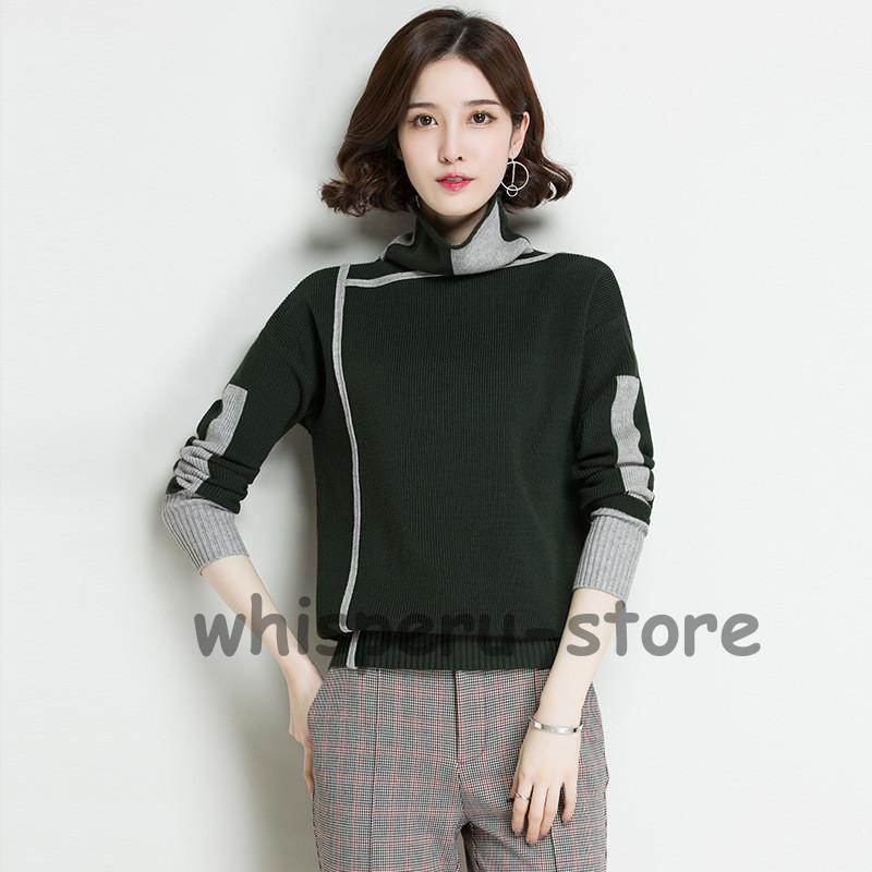 ニットセーター レディース ニット 長袖 ニットソー バイ配色 タートルネック 韓国風 エレ秋冬 通勤 ハイネック 上品 