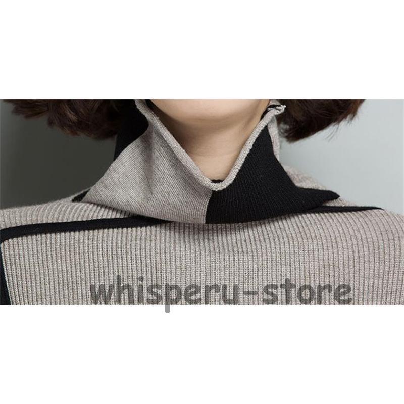 ニットセーター レディース ニット 長袖 ニットソー バイ配色 タートルネック 韓国風 エレ秋冬 通勤 ハイネック 上品 
