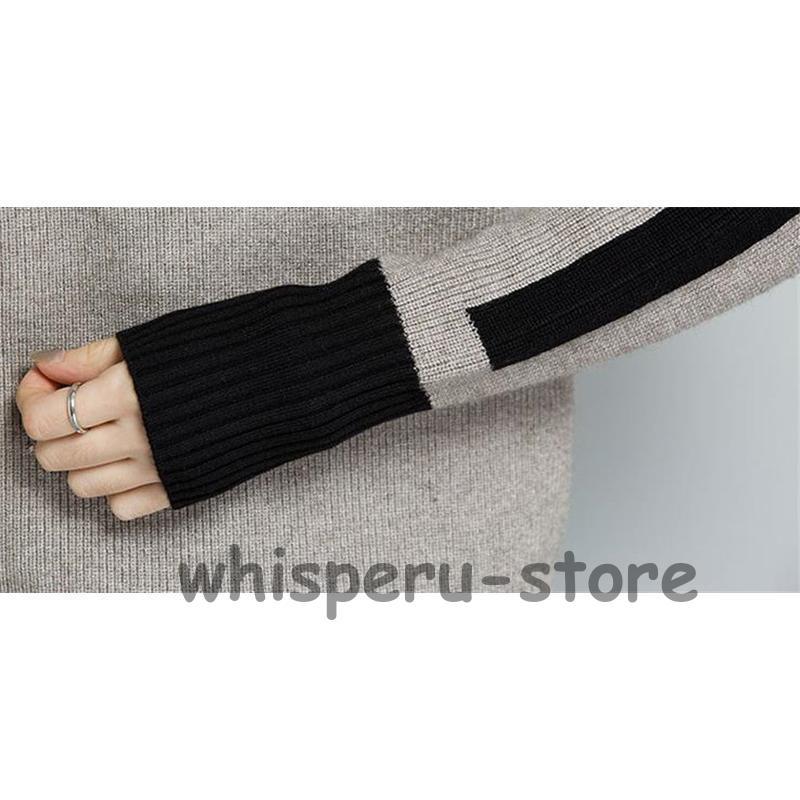 ニットセーター レディース ニット 長袖 ニットソー バイ配色 タートルネック 韓国風 エレ秋冬 通勤 ハイネック 上品 