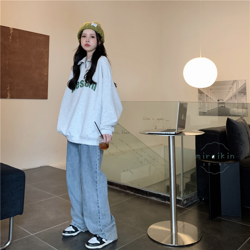 トレーナー レディース 長袖 トップス プルオーバー スウェット ゆったり ハイネック Vネック ファッション 韓国風 ア ロゴトレーナー ファスナー ワイド 
