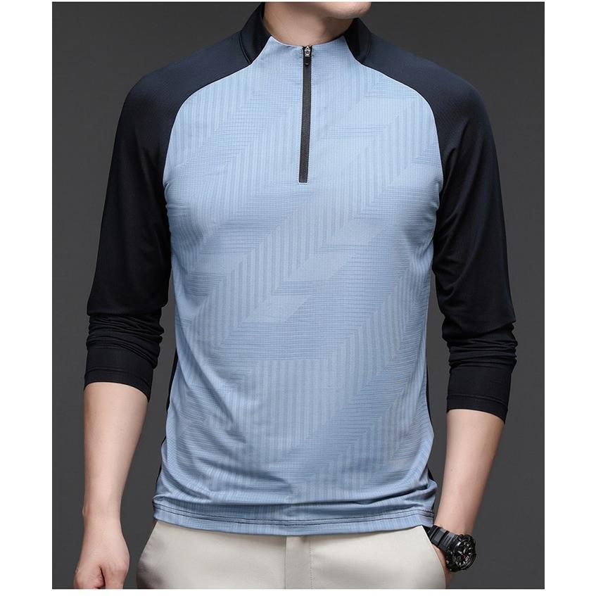 Tシャツ 長袖Tシャツ メンズ ボトルネック 通気性 弾力性 トップス 長袖 プルオーバー 配色 ストレッチ ファスナー 速乾性 