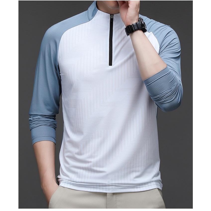 Tシャツ 長袖Tシャツ メンズ ボトルネック 通気性 弾力性 トップス 長袖 プルオーバー 配色 ストレッチ ファスナー 速乾性 