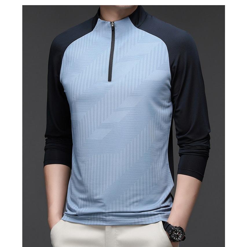 Tシャツ 長袖Tシャツ メンズ ボトルネック 通気性 弾力性 トップス 長袖 プルオーバー 配色 ストレッチ ファスナー 速乾性 