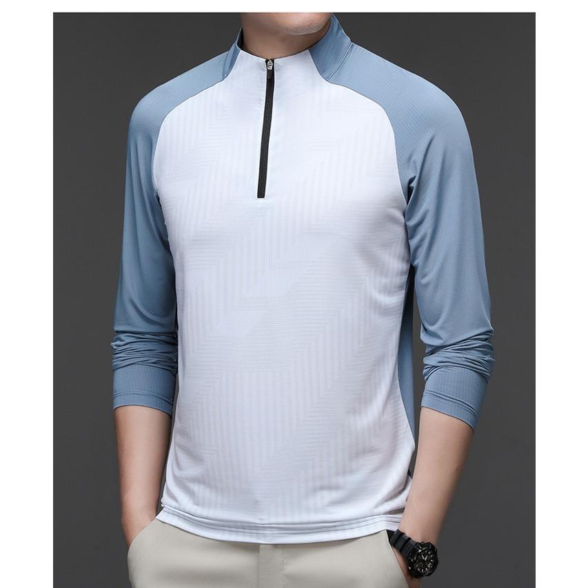 Tシャツ 長袖Tシャツ メンズ ボトルネック 通気性 弾力性 トップス 長袖 プルオーバー 配色 ストレッチ ファスナー 速乾性 