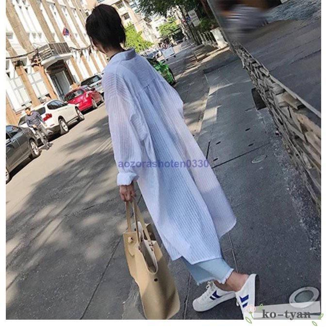 ロングシャツ レディース シャツ 長袖 シャツアウター カーディガン 薄手 長袖シャツ ゆったり ブラウス ストライプ柄 サマーカーディガン 