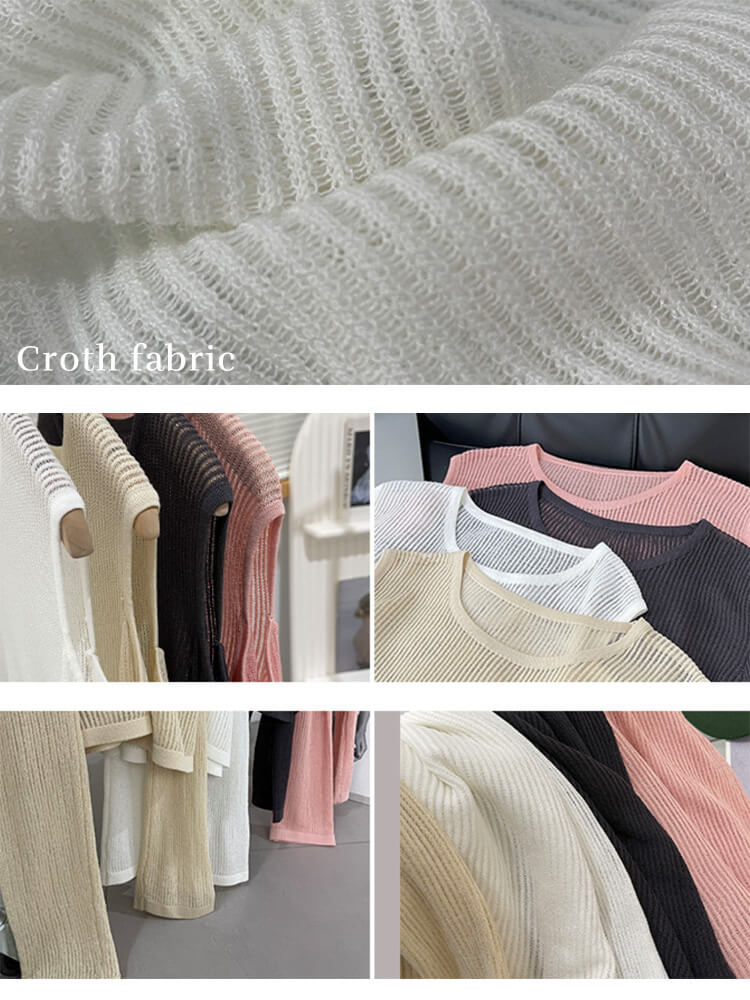 トップス レディース 長袖 透け感 シアートップス シースルー 韓国 肩見せ 春 カット クルーネック ゆったり ニット おしゃれ 編み カジュアル 