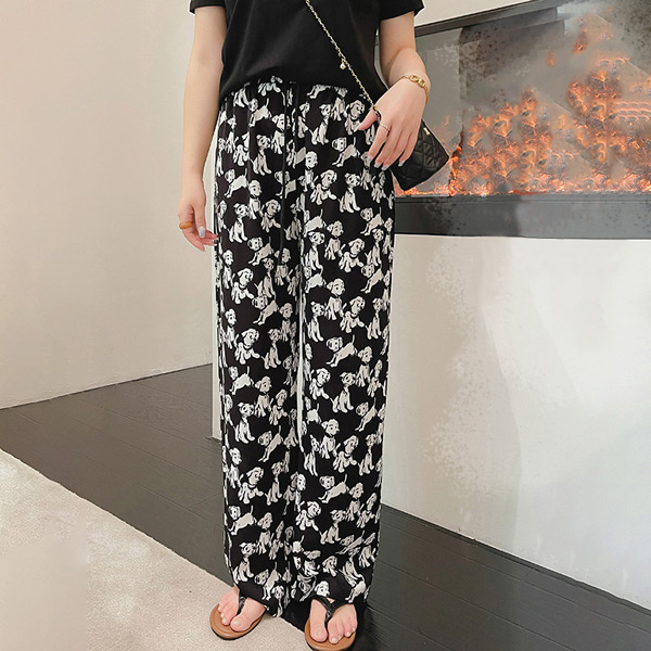 あり ワイドパンツ DOGプリント ハイウエスト ストレート モノトーン ダンス 個性的服 衣装 秋 韓国ファッション パンツ イージーパンツ 夏 春 黒 