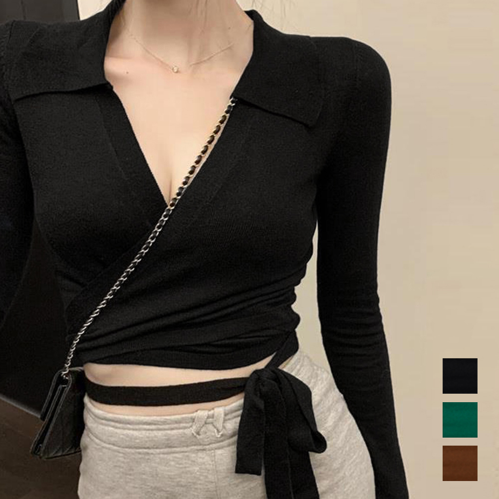 カシュクールニット 着やせトップス 韓国 。可  