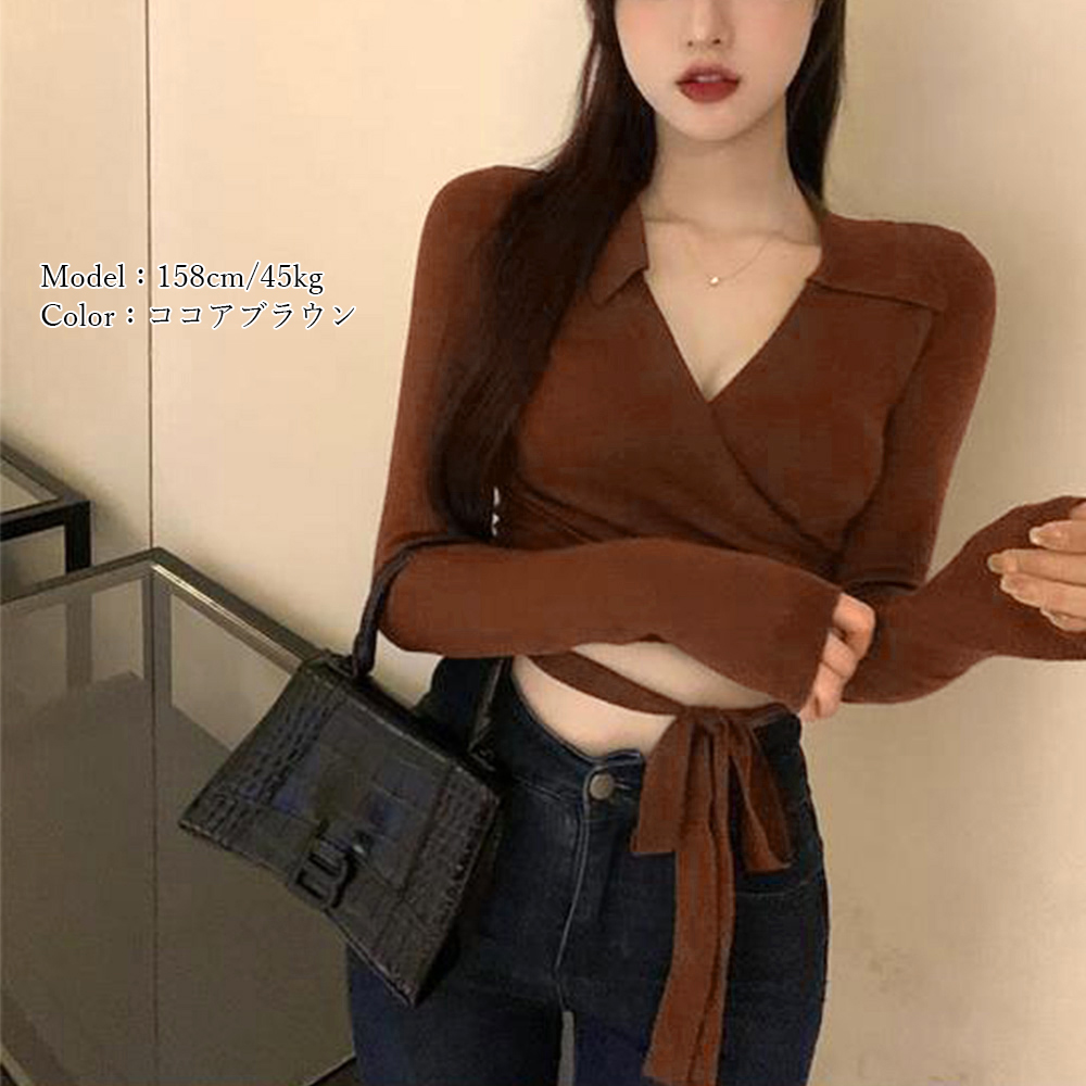 カシュクールニット 着やせトップス 韓国 。可  