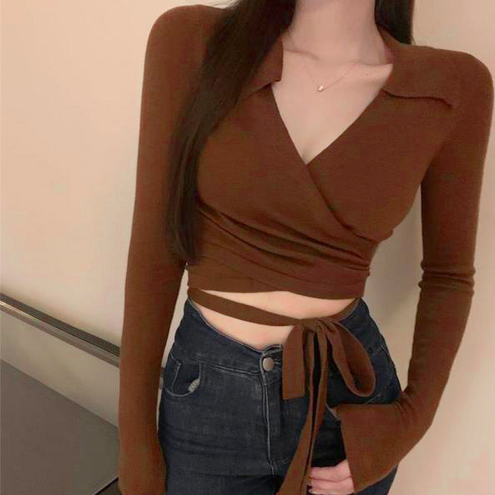 カシュクールニット 着やせトップス 韓国 。可  