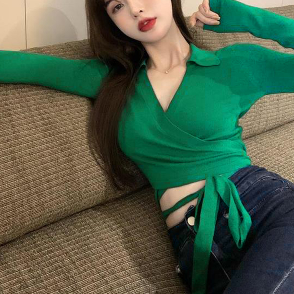 カシュクールニット 着やせトップス 韓国 。可  