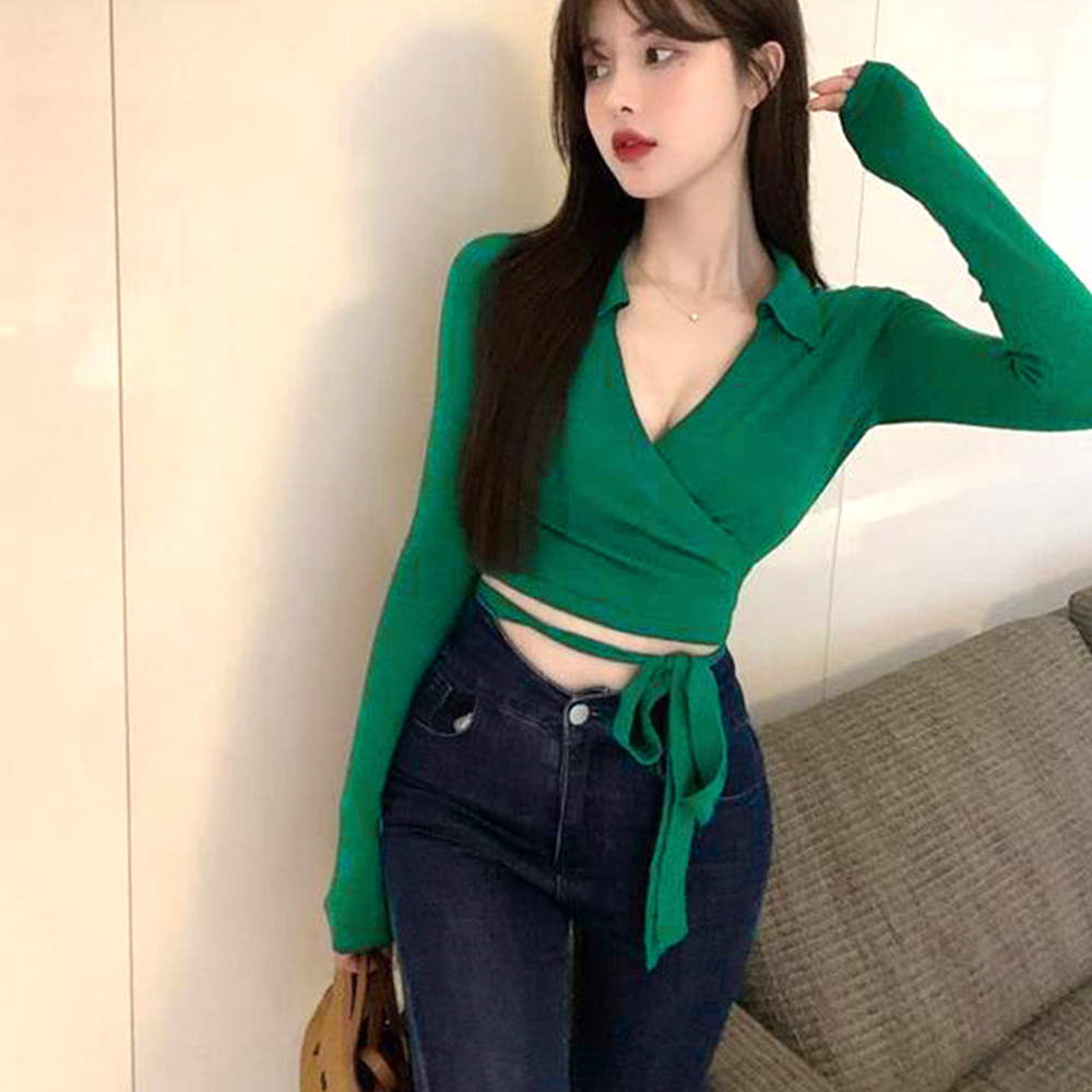 カシュクールニット 着やせトップス 韓国 。可  