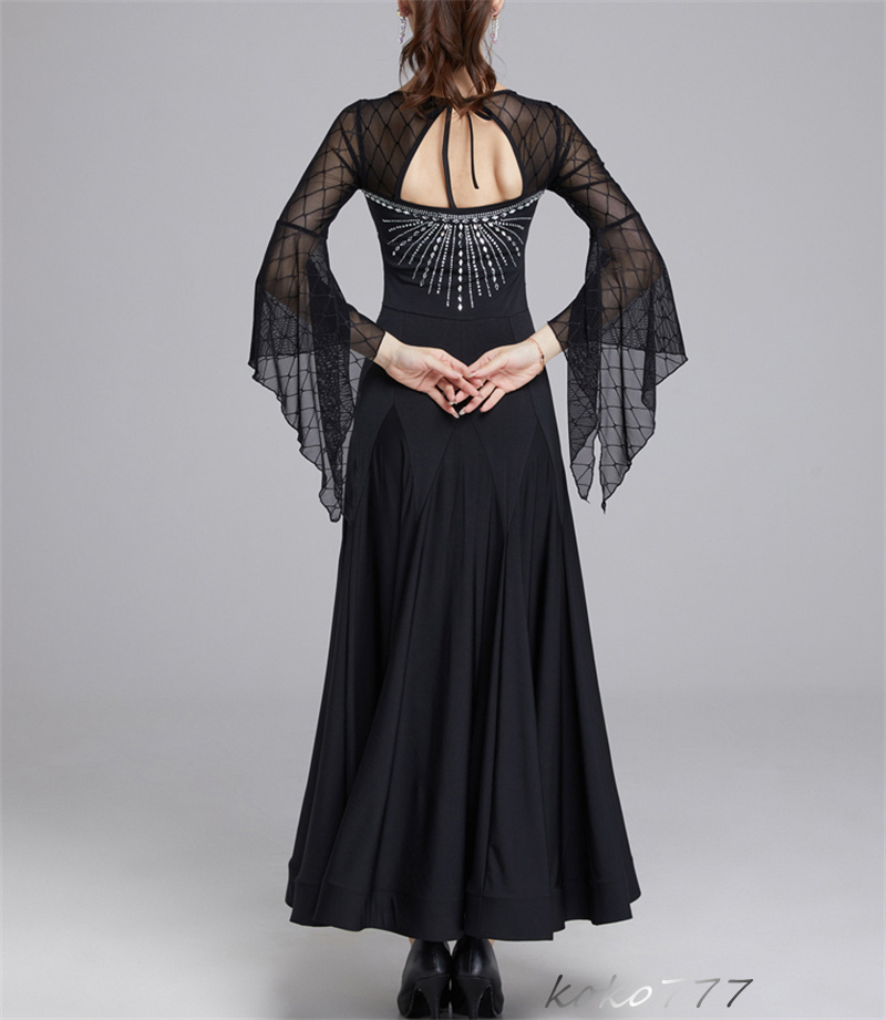 ロングドレス レディース ワンピース ダンスウェア カラードレス パーティー 公演 ワルツ 社交ダンス 発表会 洋服 舞台衣装 コスチューム ラテンモダンダンス 