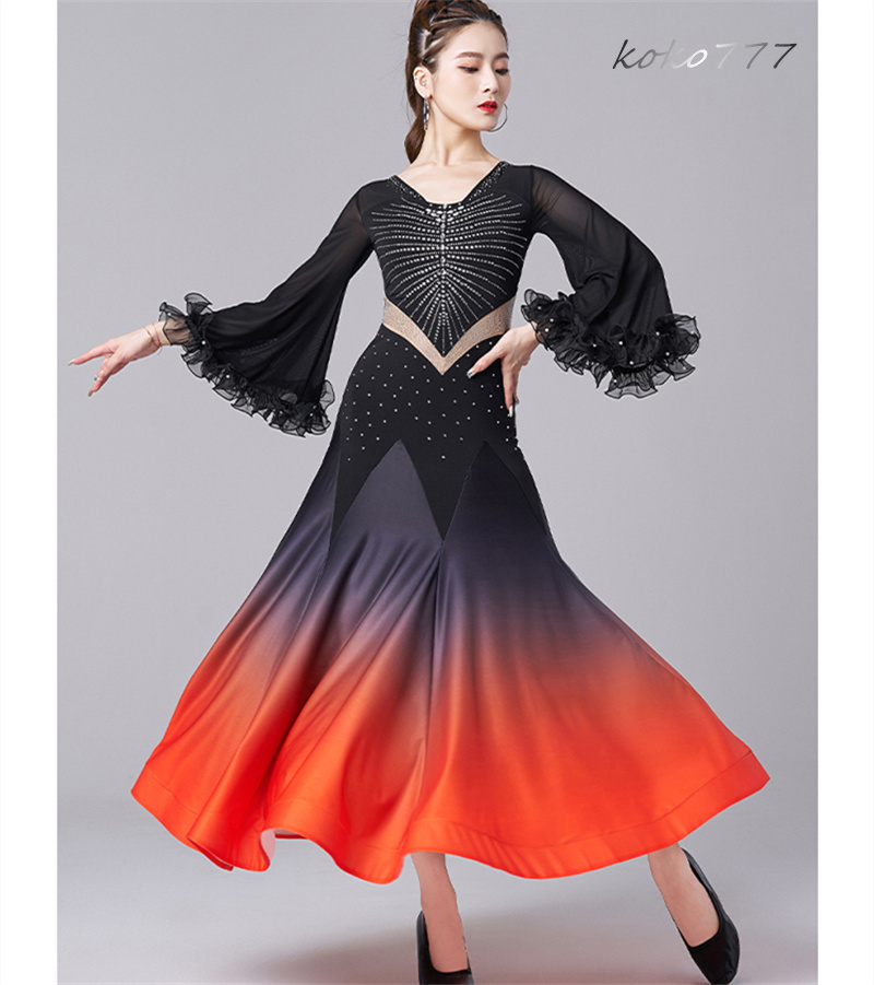 ロングドレス レディース ワンピース ラテンダンス カラードレス パーティー コスチューム 洋服 ナショナルダンス 公演 ワルツ 舞台衣装 発表会 モダンダンス 