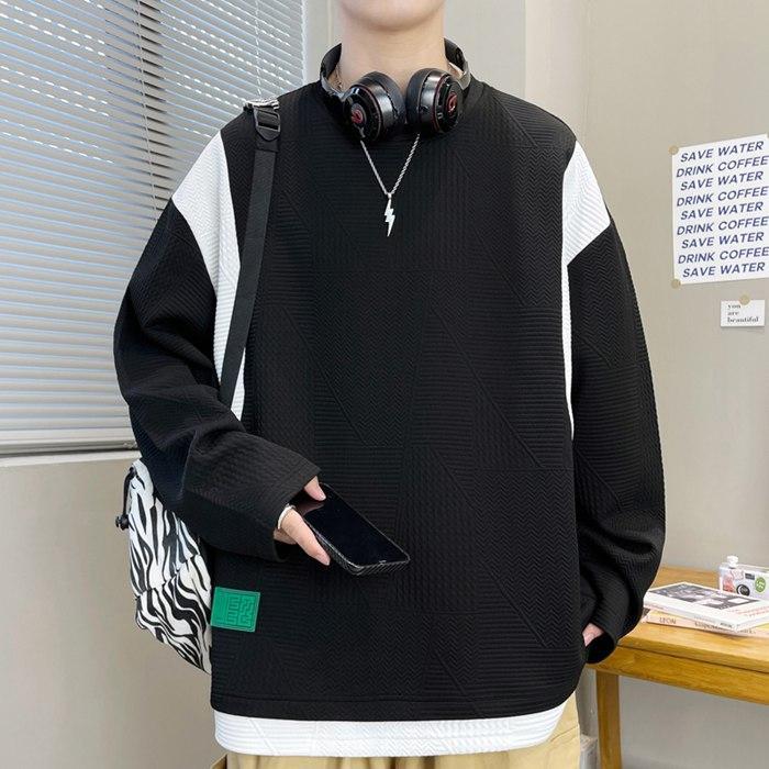 トップス 重ね着風 トレーナー レイヤード風Tシャツ メンズ 切り替え オシャレ プルオーバー クルーネック 長袖 スウェット 