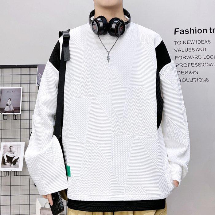 トップス 重ね着風 トレーナー レイヤード風Tシャツ メンズ 切り替え オシャレ プルオーバー クルーネック 長袖 スウェット 