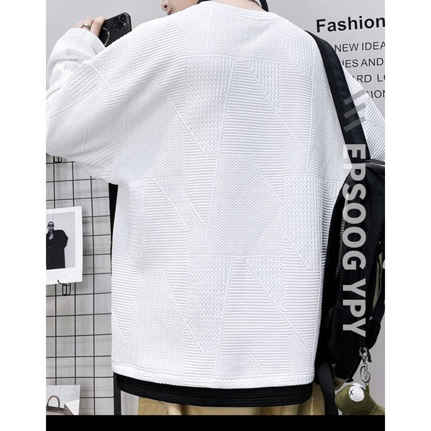 トップス 重ね着風 トレーナー レイヤード風Tシャツ メンズ 切り替え オシャレ プルオーバー クルーネック 長袖 スウェット 