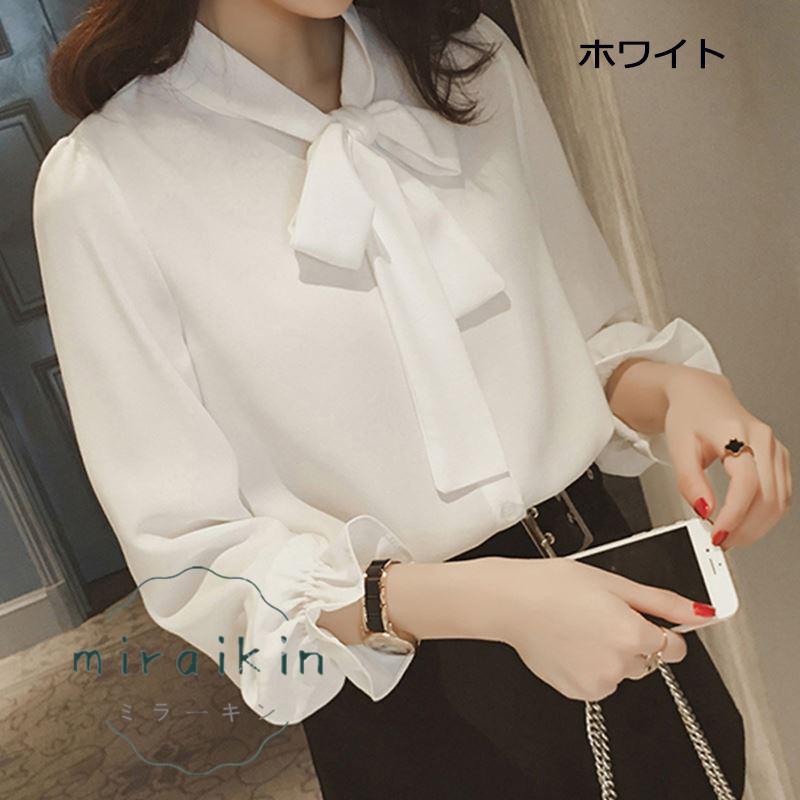 ブラウス レディース フリル 長袖 白 七分袖 春 20代 夏 30代 ママ チュニック 母 40代 春夏 Yシャツ 大人 トップス ボウタイ フォーマル 
