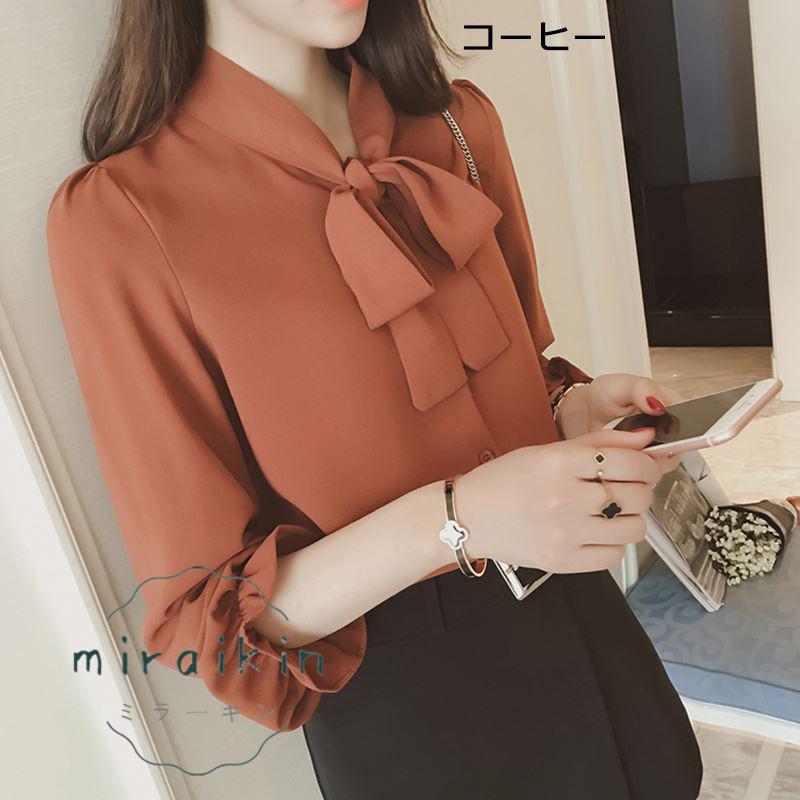 ブラウス レディース フリル 長袖 白 七分袖 春 20代 夏 30代 ママ チュニック 母 40代 春夏 Yシャツ 大人 トップス ボウタイ フォーマル 