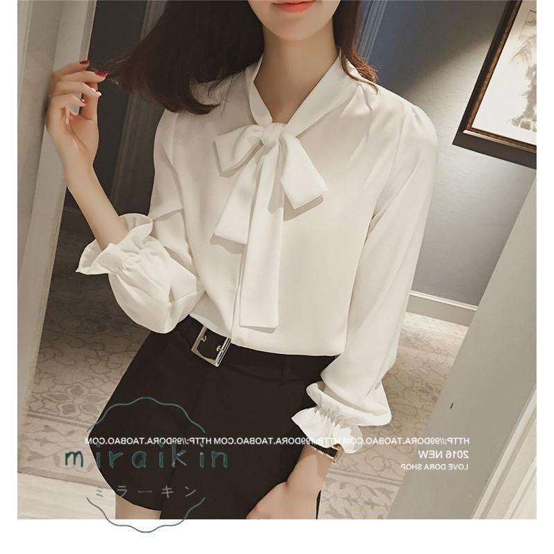 ブラウス レディース フリル 長袖 白 七分袖 春 20代 夏 30代 ママ チュニック 母 40代 春夏 Yシャツ 大人 トップス ボウタイ フォーマル 