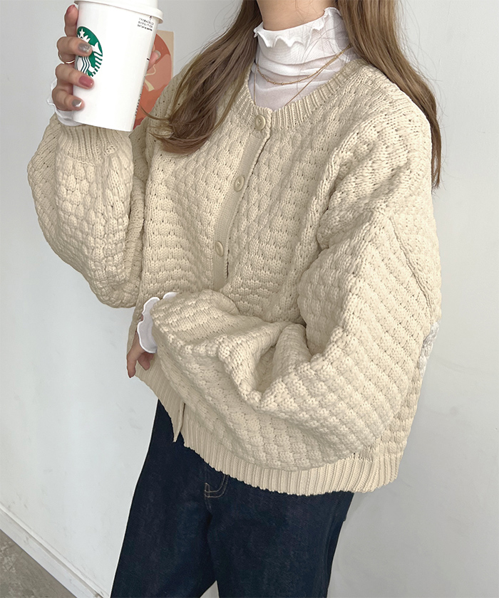 ニット カーディガン レディース 秋 冬 カジュアル シンプル ガー前後2WAY きれいめ 韓国ファッション ポップコーン編み前後2WAYカーディガン 