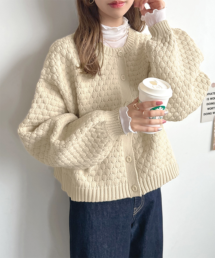 ニット カーディガン レディース 秋 冬 カジュアル シンプル ガー前後2WAY きれいめ 韓国ファッション ポップコーン編み前後2WAYカーディガン 