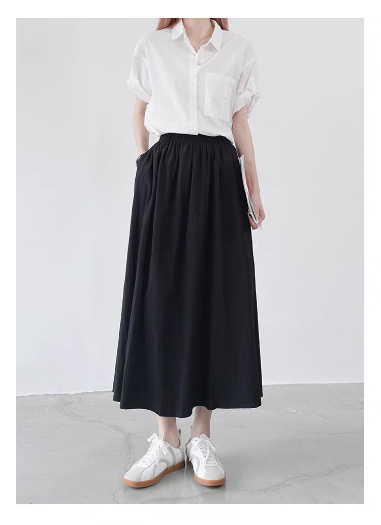 ロングスカート ギャザー フレアスカート ウエストゴム Aライン 夏物 リラックス 着痩せ レディース 通勤 ポケット付き ボ無地 スカート 